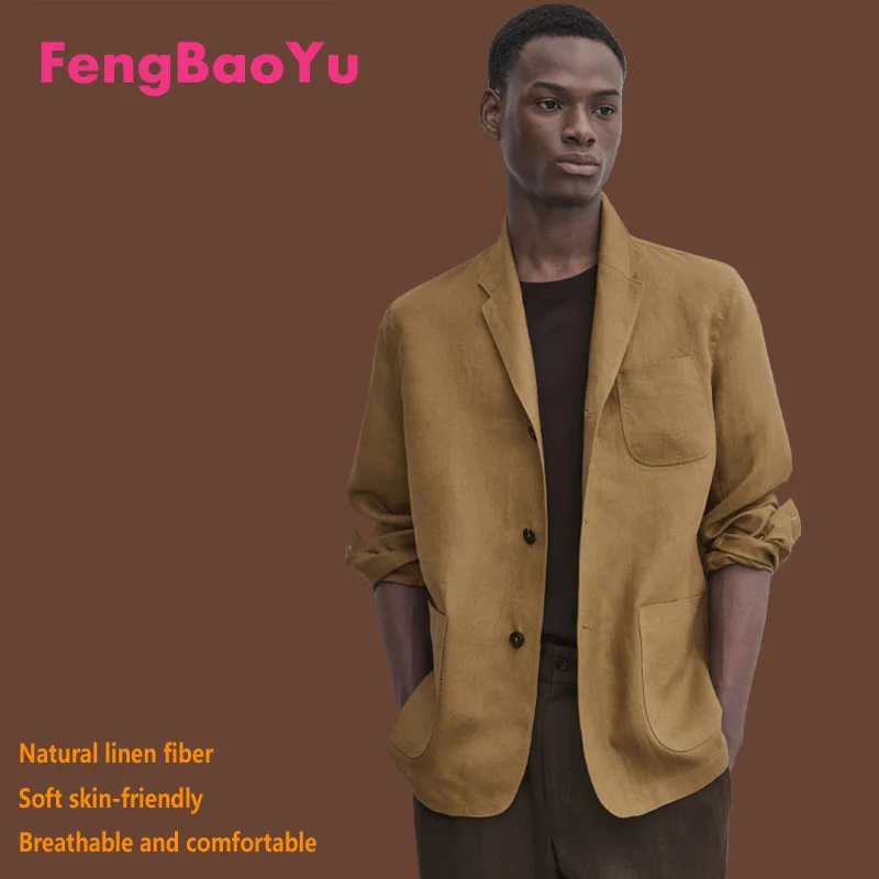 Fengbaoyu Linen Spring Autumn Men's Suit Black Business Casual Urban Commuter Style Comfortable Coat Large Size 3XL Fat 100KG