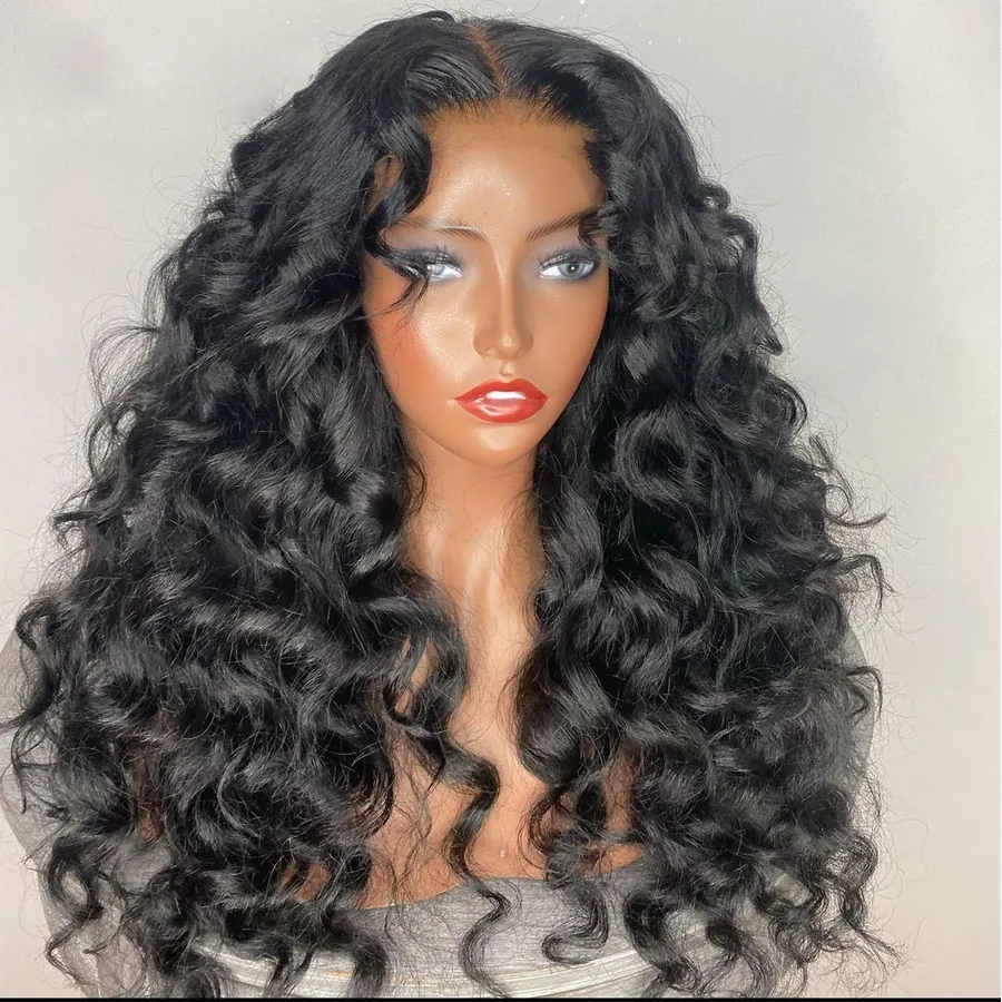 Peruca dianteira do laço onda profunda para mulheres negras, pré-arrancadas, macio, longo, 180 Densidade, Glueless, cabelo do bebê, diariamente, 26 in