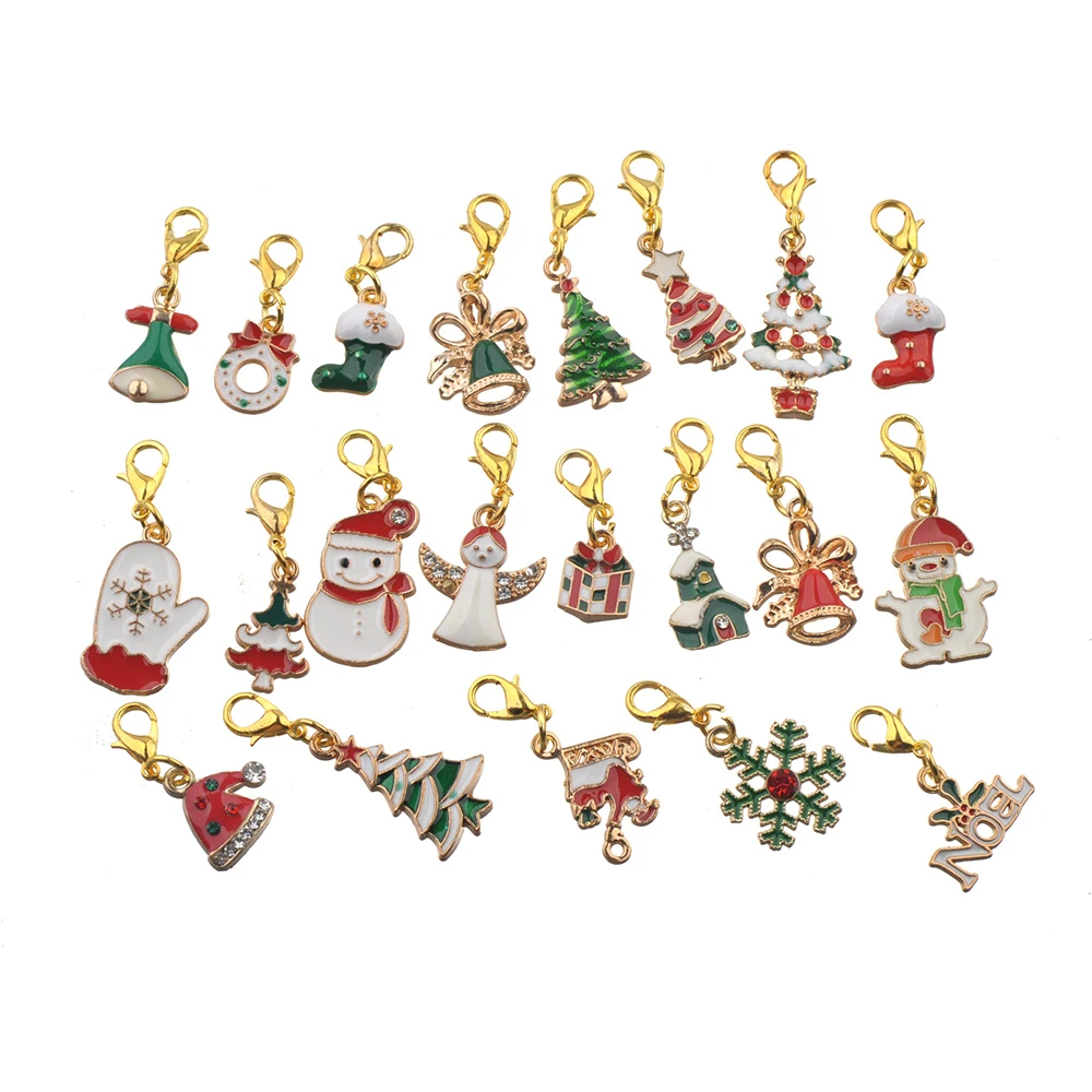 

Mixed Charms Pendants Christmas Gold With Clasp 20pcs Christmas Festival Craft Bracelets Keychains Jewelery Accessories Handmade