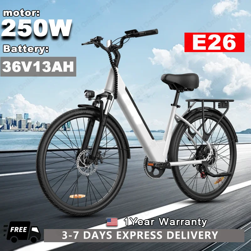 

URLIFE E26 Electric Bike 250W Motor 36V13AH Removable Battery E Bike Dual Disc Brakes 26-inch All-terrain Tires Electric Bicycle
