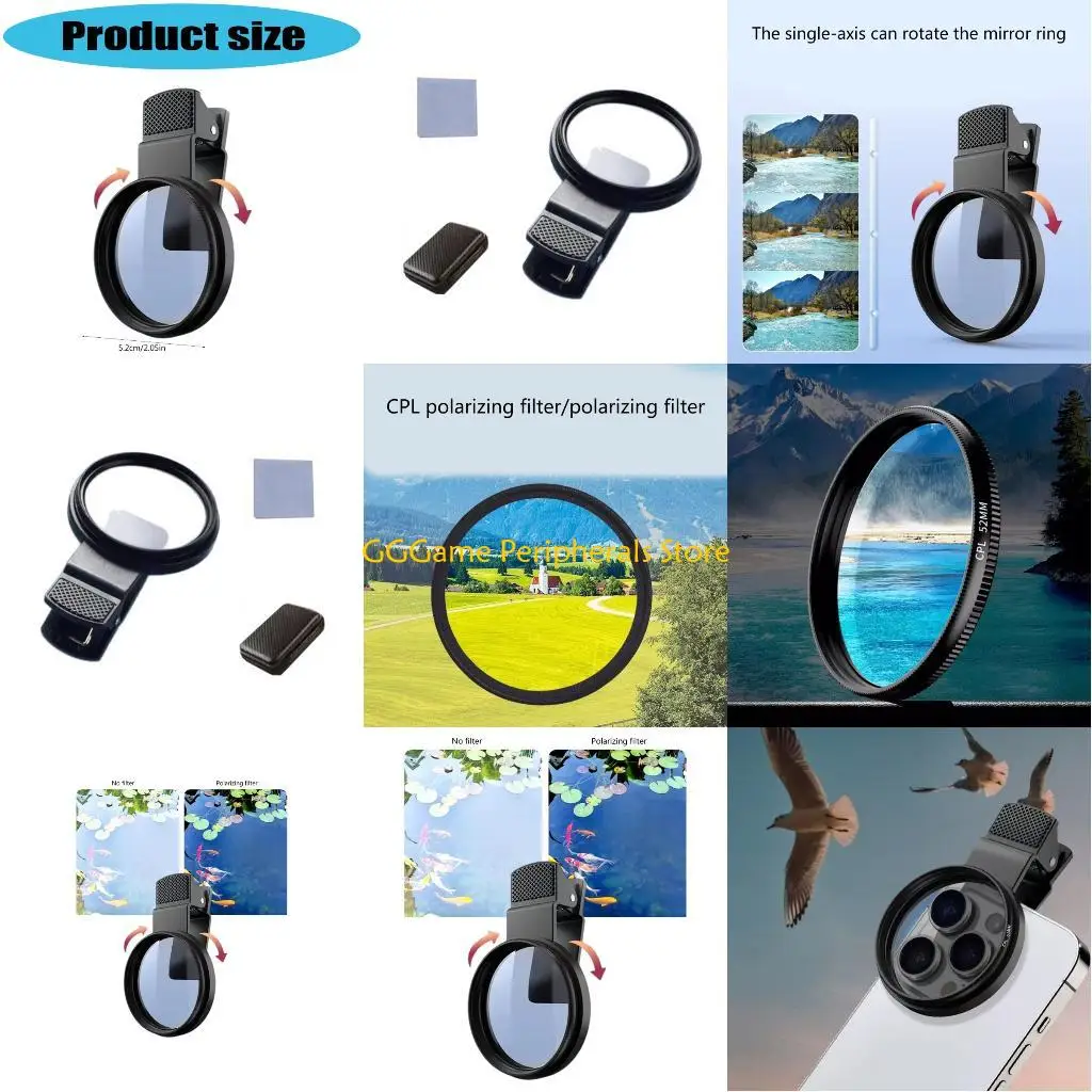 

U55B Quick Attach 52mm CPL Polarizer Clip Includes Storage Case for Phone Photography