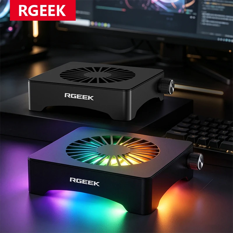 RGEEK 120mm USB Cooling Fan Stand with Speed Controller, Aluminum PC Fan, 5V USB-C Powered for Mini PC Router Modem
