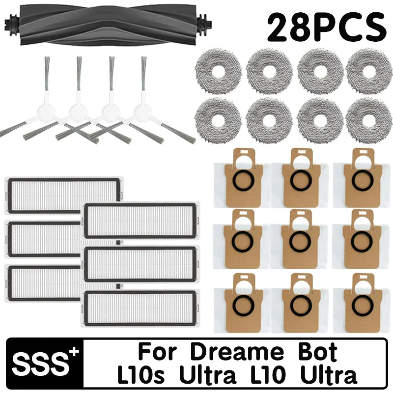 Pièces de rechange pour aspirateur robot Dreame Bot L10s Ultra L10 Ultra, brosse latérale en caoutchouc, filtre Hepa, vadrouille, chiffon, sac à