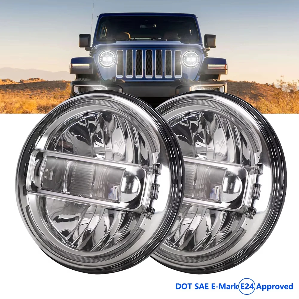 

DOT E-mark E24 для Lada Niva 4x4 1995-21 7-дюймовые светодиодные фары с Halo DRL для Jeep Wrangler TJ,LJ,CJ,JK JL