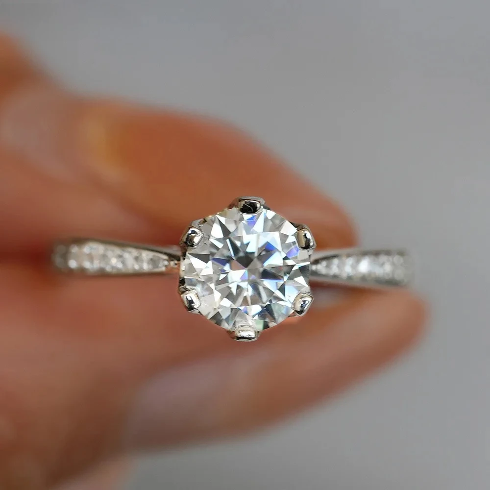 KyanGem Six-Prong Classic Platinum PT950 Openwork Engagement Ring 1 carat MossaniteLuxury Women's Ring Timeless Jewelry