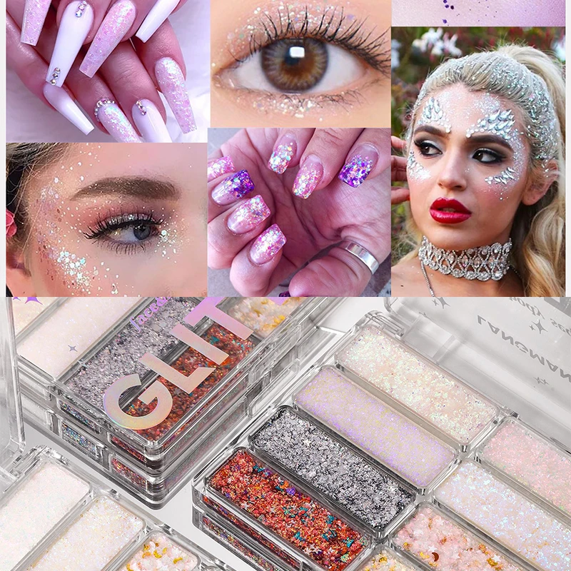 Sparkling Sequins, Glitter Body Gel,Eyeshadow Palette,Face & Body Stage Makeup-Long-lasting for Face,Eyes,Hair for DIY art Party