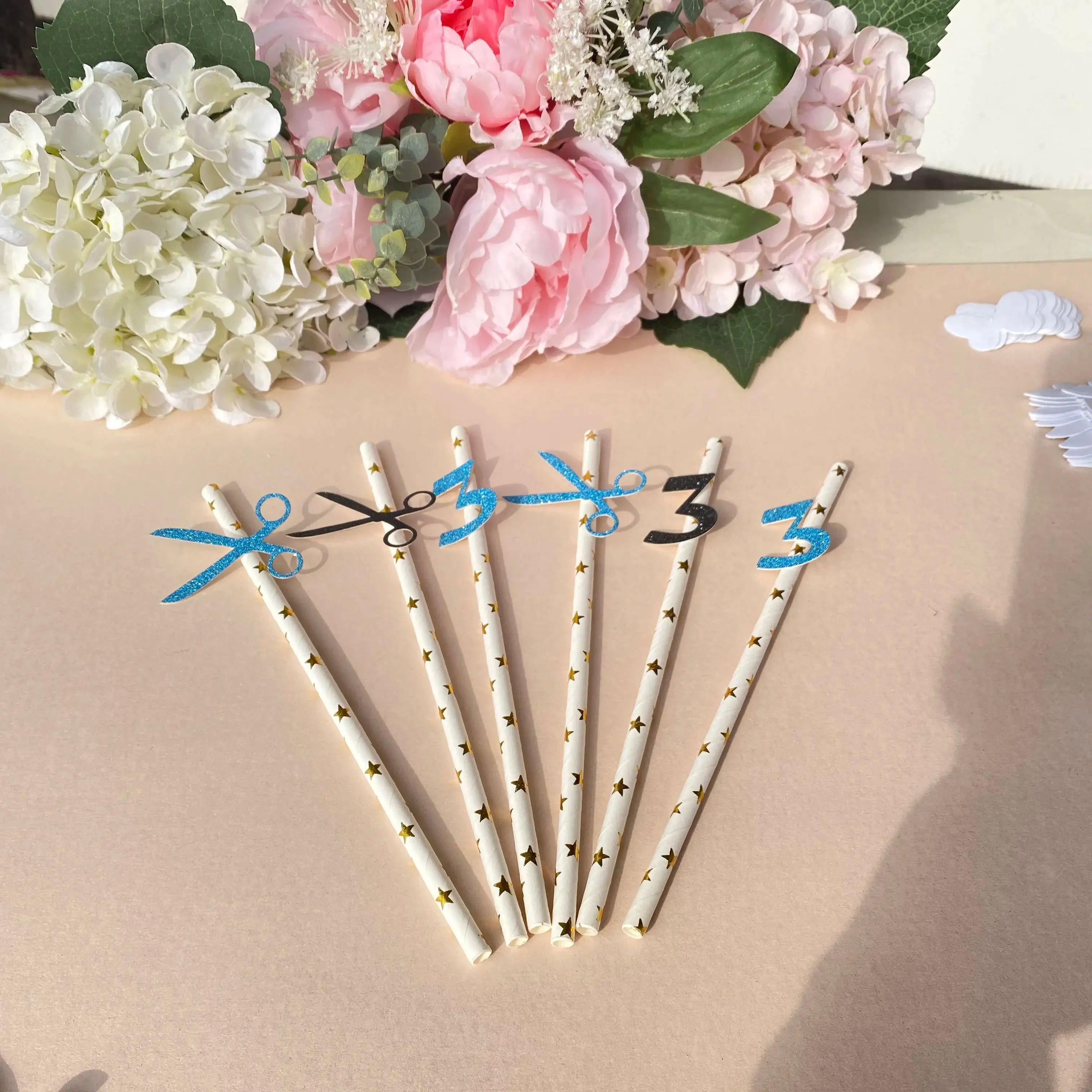 Upsherin Party Decor Drinking Straws Boy Age 3 Birthday Party Haircut Scissors Straw Decorations 25 pieces