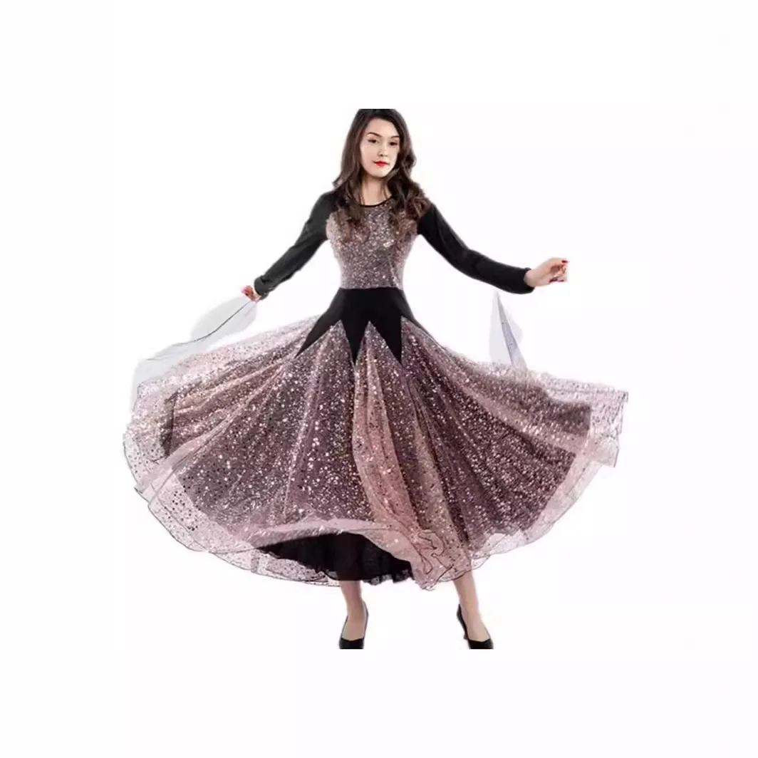 New Modern Dance Dress National Standard Dance Dress Big Swing Dress Long Sleeve Performance Dress Social Dance Performance