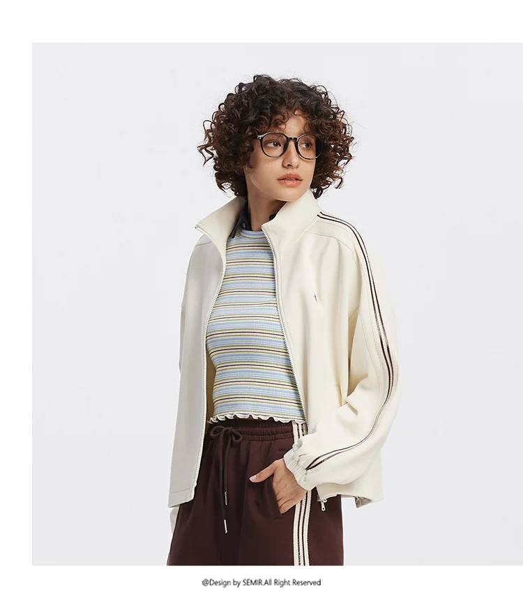 Semir Jacke für Damen, Kordelzug, College-Stil, Stehkragen, Textur, sportlich, 2025, Herbst-Oberbekleidung, Damenbekleidung, Tops für Damen – Detail 11