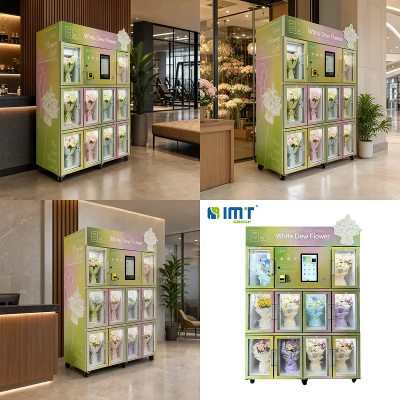 Commercial Bouquet Retail Kiosk with Touchscreen Payment for Malls Airports Offices Flower Vending Machine