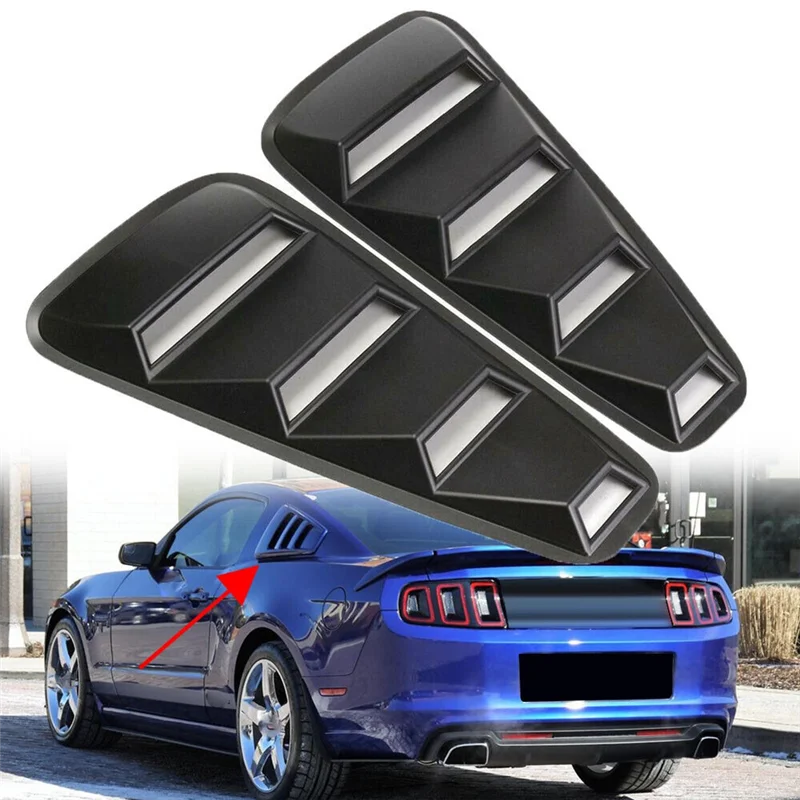 Blakc 1/4 Rear Side Vent Quarter Window Louver Shutter Cover Trim for 2005-2014 Ford Mustang