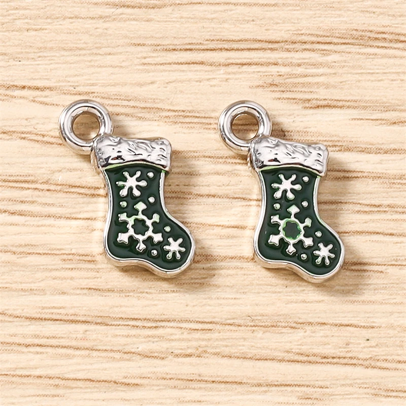 5 Stück 10x16mm Niedliche Emaille-Weihnachtsschneeflocken-Socken-Anhänger für die Herstellung von Ohrringen, Halsketten, DIY-Bastelarbeiten, Schmuckzubehör – Detail 8