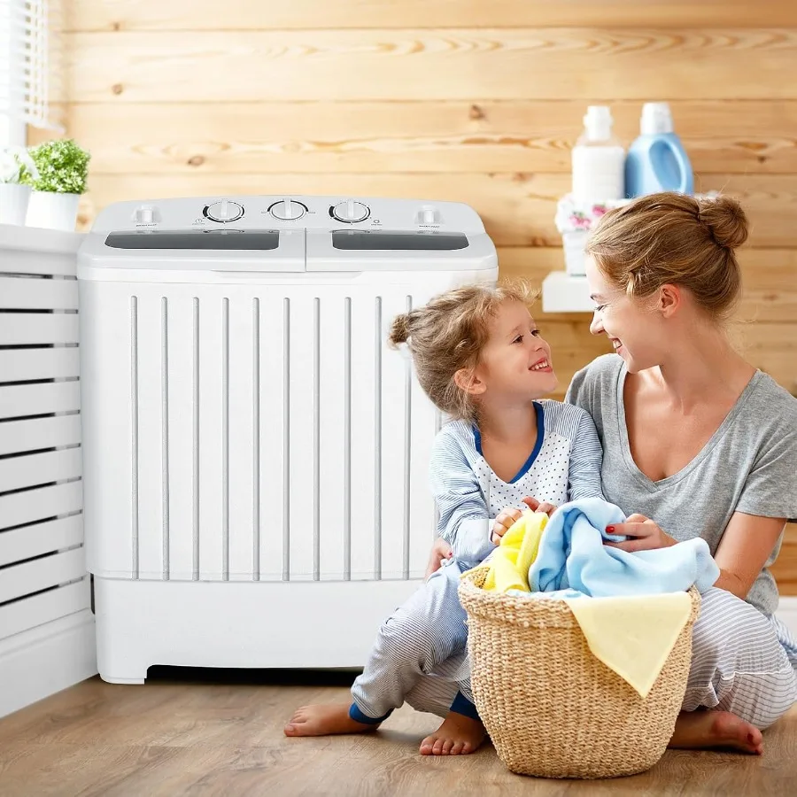 حوض مزدوج للغسالة المحمولة بسعة إجمالية 20 رطلاً يتميز بغسالة غسيل مدمجة بوزن 12 رطلًا ودوارًا (8 رطل) متينة