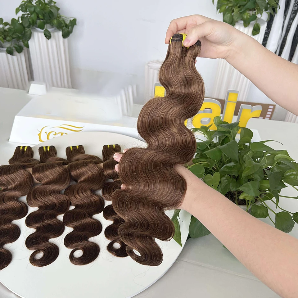 #4 Chocolate Brown Bouncy Body Wave Bundles Raw Indian 3pcs 100% Soft Human Hair Braiding Bundles Hair Extensions Double Drawn