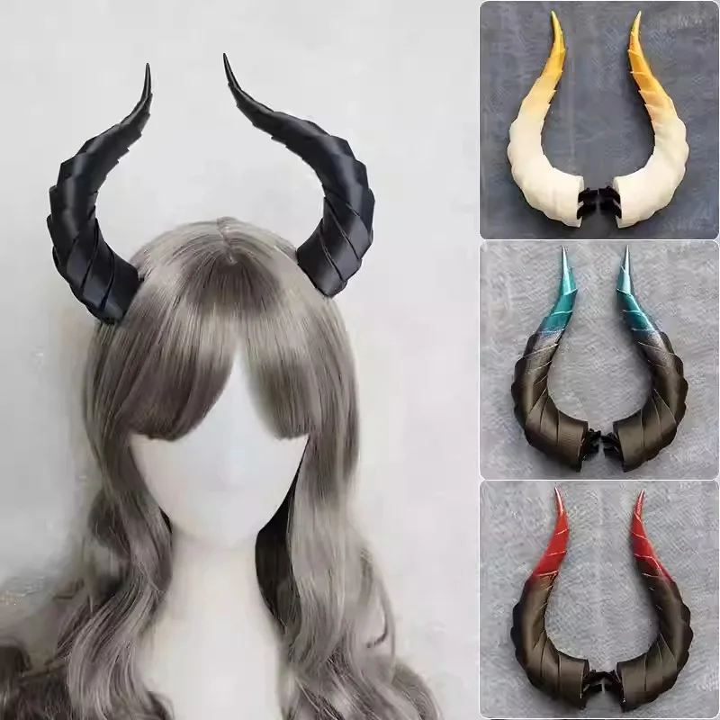 10/14/17cm Gothic Gradient Devil Horn Headband Harajuku Y2K Girl Dark Punk Devil Horns Lolita Hair Clip Cosplay Hair Accessories