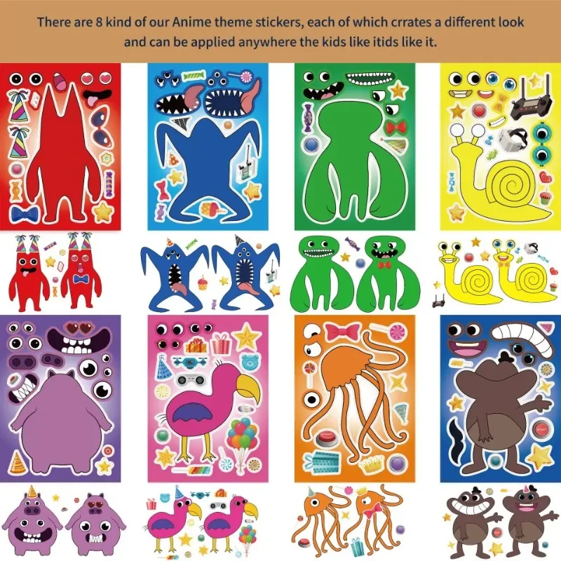 16pcs Garten of Banban Children DIY Puzzle Sticker Funny Games Make-a-Face Assemble Jigsaw Sticker DIY Book Kids Girls Toys Gift