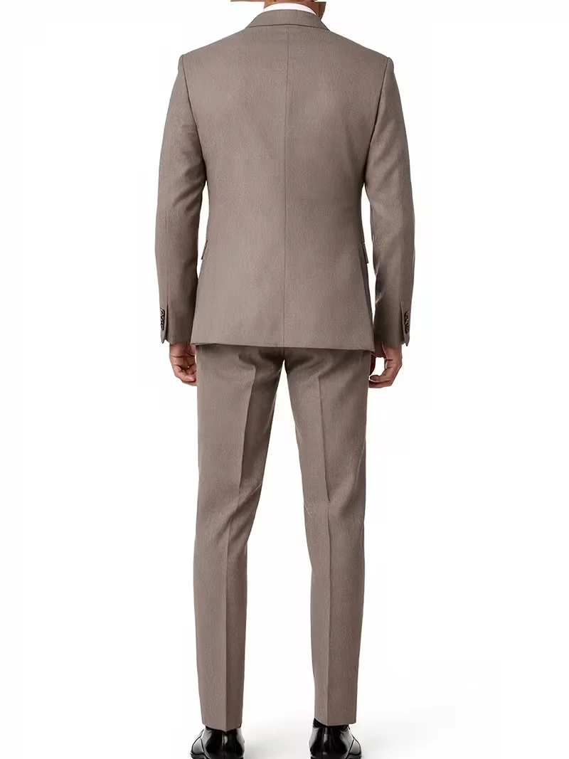 Khaki Men 3 Piece Double Breasted Suit Slim Fit Formal Wedding Business Blazer Trousers Vest With Free Pocket Square