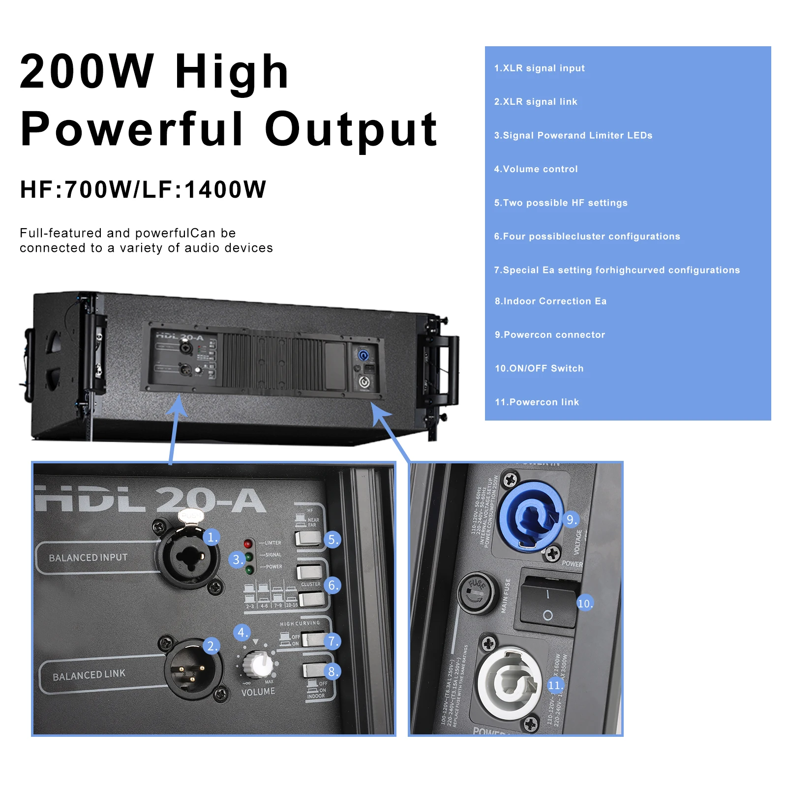 GOOERMI HDL20-A DSP المهنية فئة D وحدة مضخم رقمي لخط صفيف المتكلم المعادن المرحلة مضخم الصوت #6