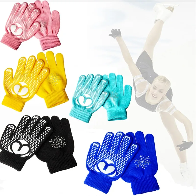 Ice Figure Skating Wrist Gloves Training Warm Hand Protector Thermal Safety For Kids Adult Girl Boy Rhinestone Non-stick S M L