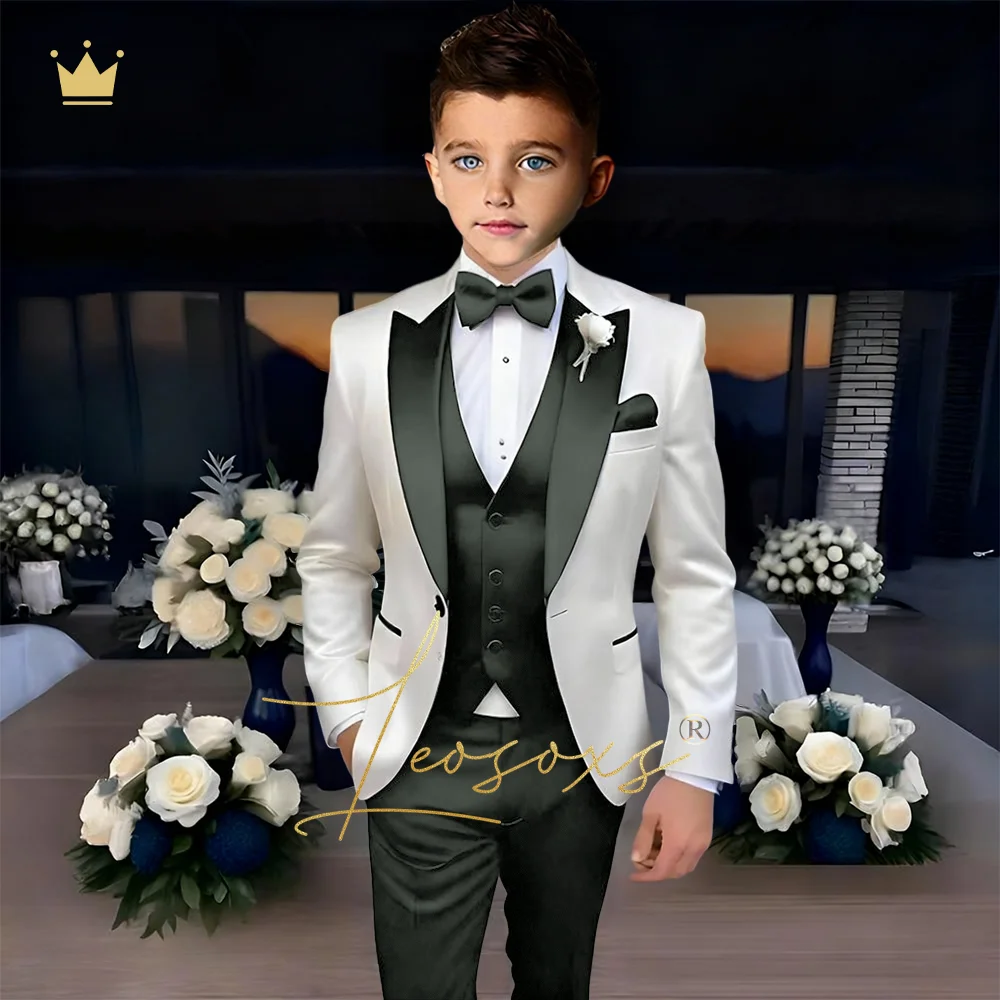 طقم بدلة للأولاد مكون من 3 قطع، ياقة متباينة، طراز رائع، بدلة، سترة وبنطلون، اختيار علوي لحفلات الزفاف والحفلات للأطفال #4