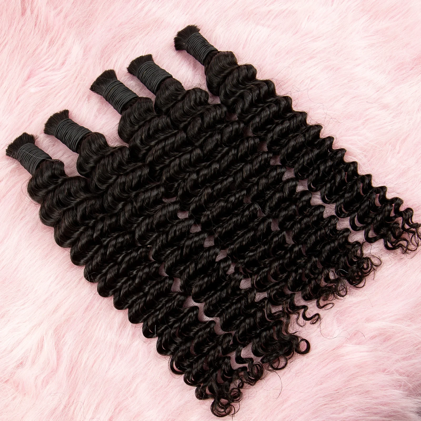 20 26 28 Inches Natural Black Deep Wave Human Braiding Hair Bulk for Boho Knotless Braids Bulk P4/27 Deep Wave Micro Braiding