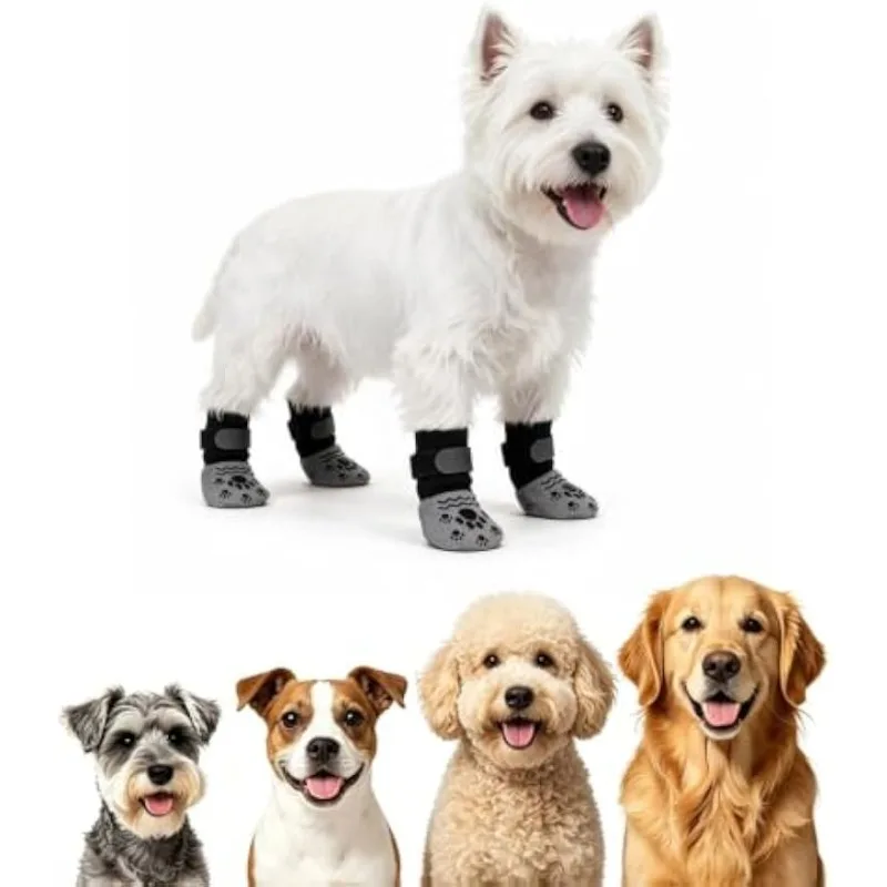 4PCS/SET Small Dog Socks To Stop Licking Paws Dog Booties Socks Double-Sided Grip Non-Slip Protectors Hot Snowfield Keep Warm