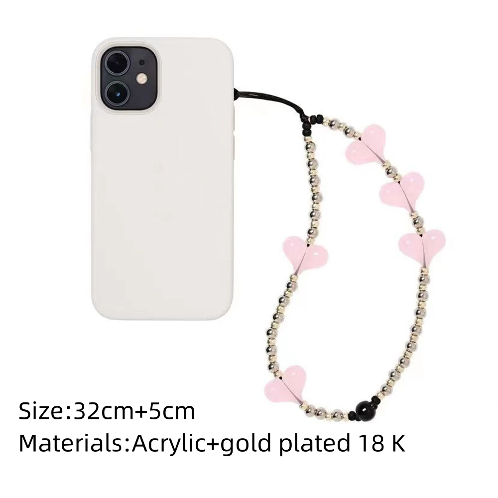 HERLOOK Heart Phone Charm Y2K Accessories Metal Beads Chain for Cell Phones Mobile Strap