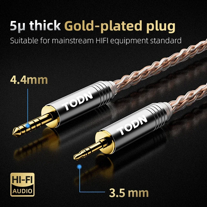 TODN HiFi 8 Core Silver Plated OCC iem Audio earphone Cable MMCX 2Pin 4.4mm 3.5mm aux jack for Carat Tangzu Fudu HOLA Zero
