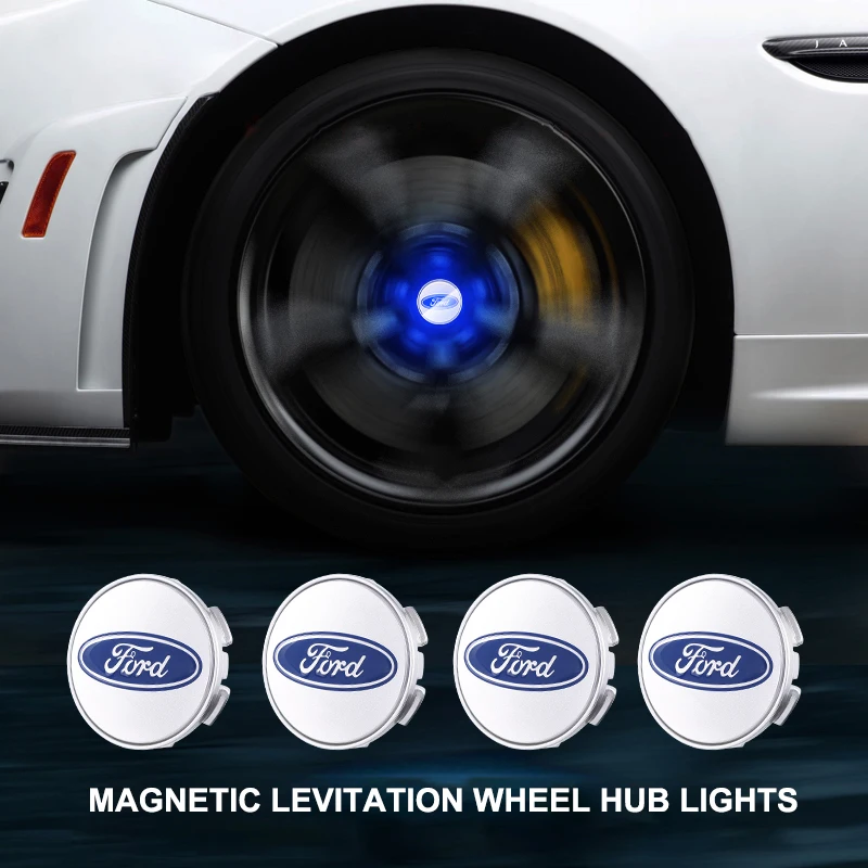 For Ford Ghia Explorer Focus ST Ranger Mondeo Kuga Ecosport Fiesta Magnetic Levitation Car LED Wheel Hub Light 65mm 4Pcs