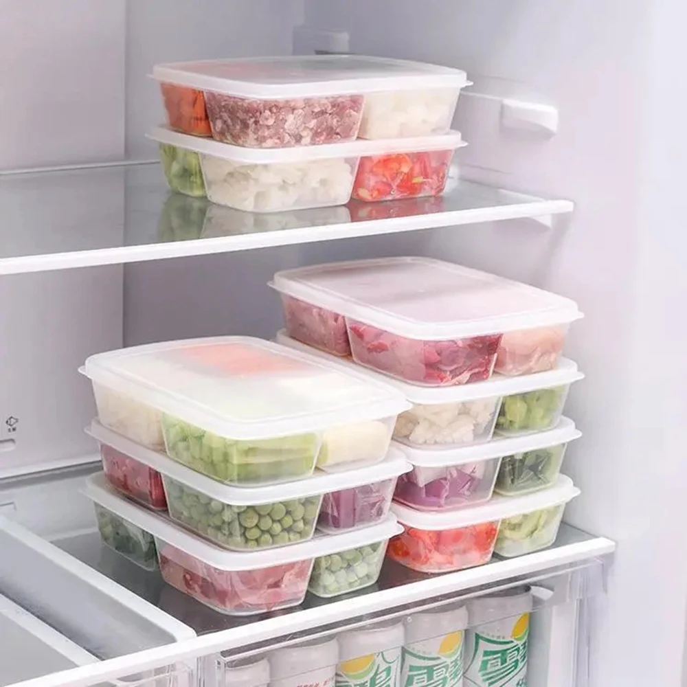 6 Grids Food Fruit Storage Box Portable Compartment Refrigerator Freezer Organizers Sub-Packed Meat Onion Ginger Clear Crisper