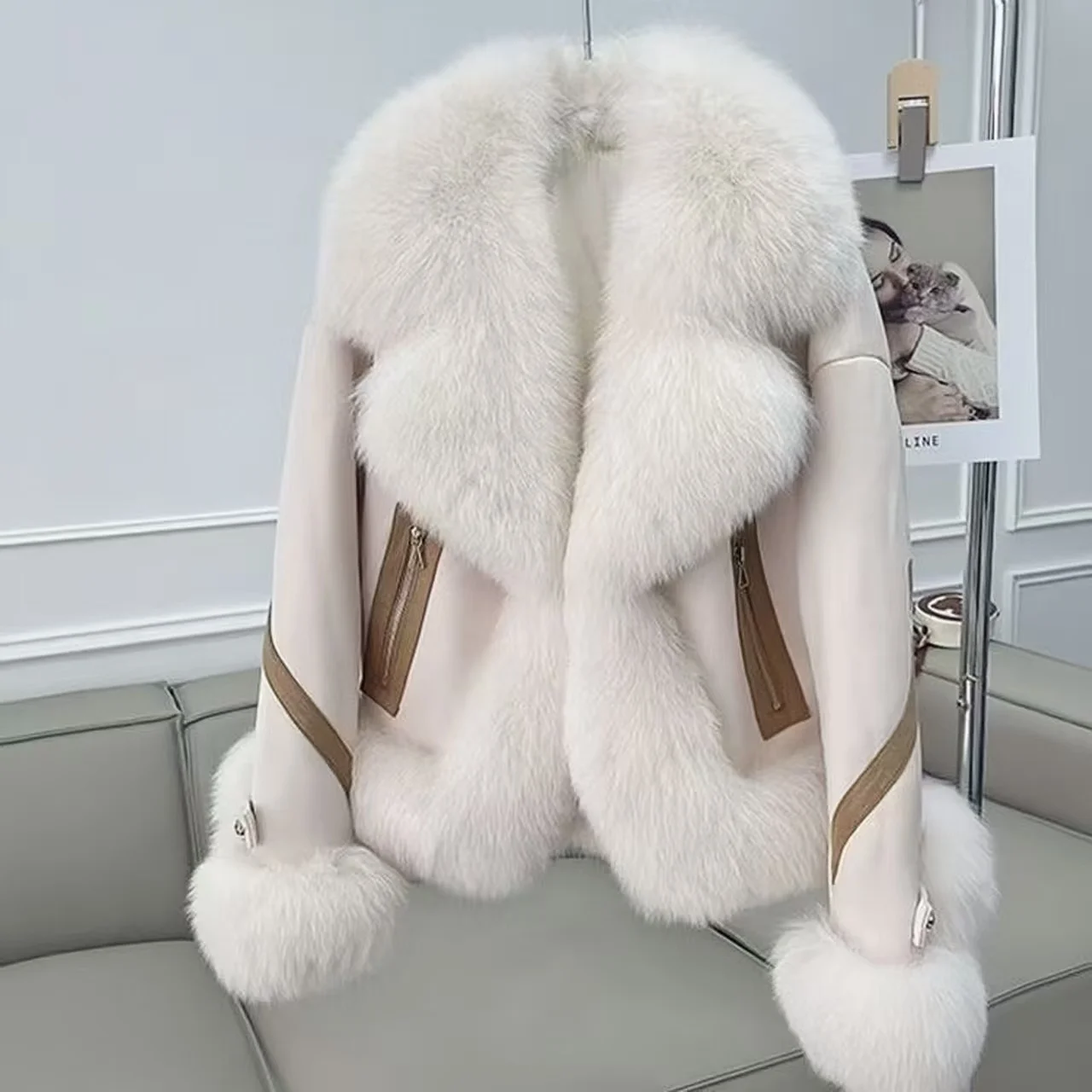 Faux Suede Jacket Coats for Women,Faux Fox Fur Collar Coats,English style Overcoat,Female Clothes,Thicken Warm,New ,Winter,2026