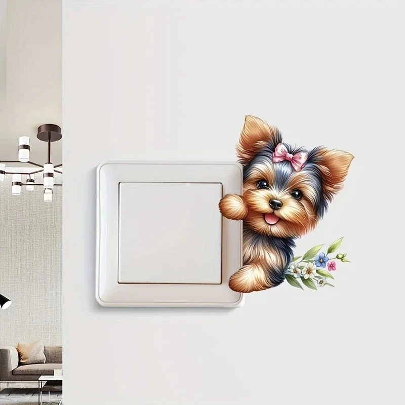 

MT1070# Modern Cartoon Dog Light Switch Wall Sticker, 1pc Vinyl Self-Adhesive Anime Pet Decal, Easy to Apply