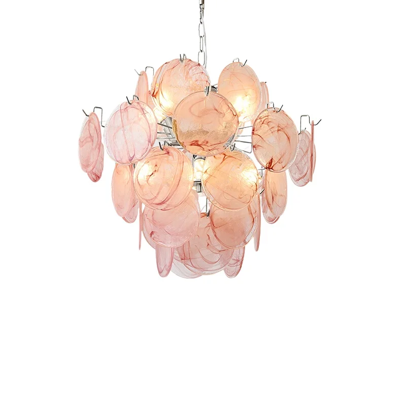 

French light luxury pink glass chandelier bedroom medieval cream wind romantic warm master bedroom light