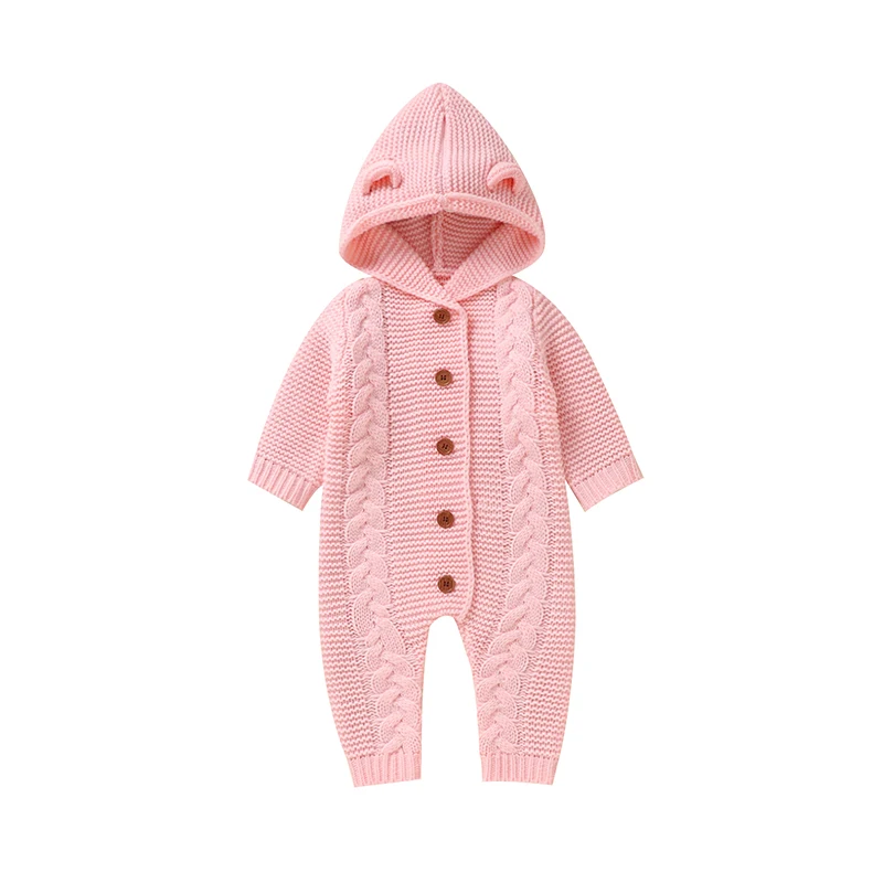 Hooded Long Sleeve Neborn Baby Boys & Girls Winter Rompers Thick Knitted Acrylic Infant  Wind-proof Bodysuit One-piece Jumpsuit