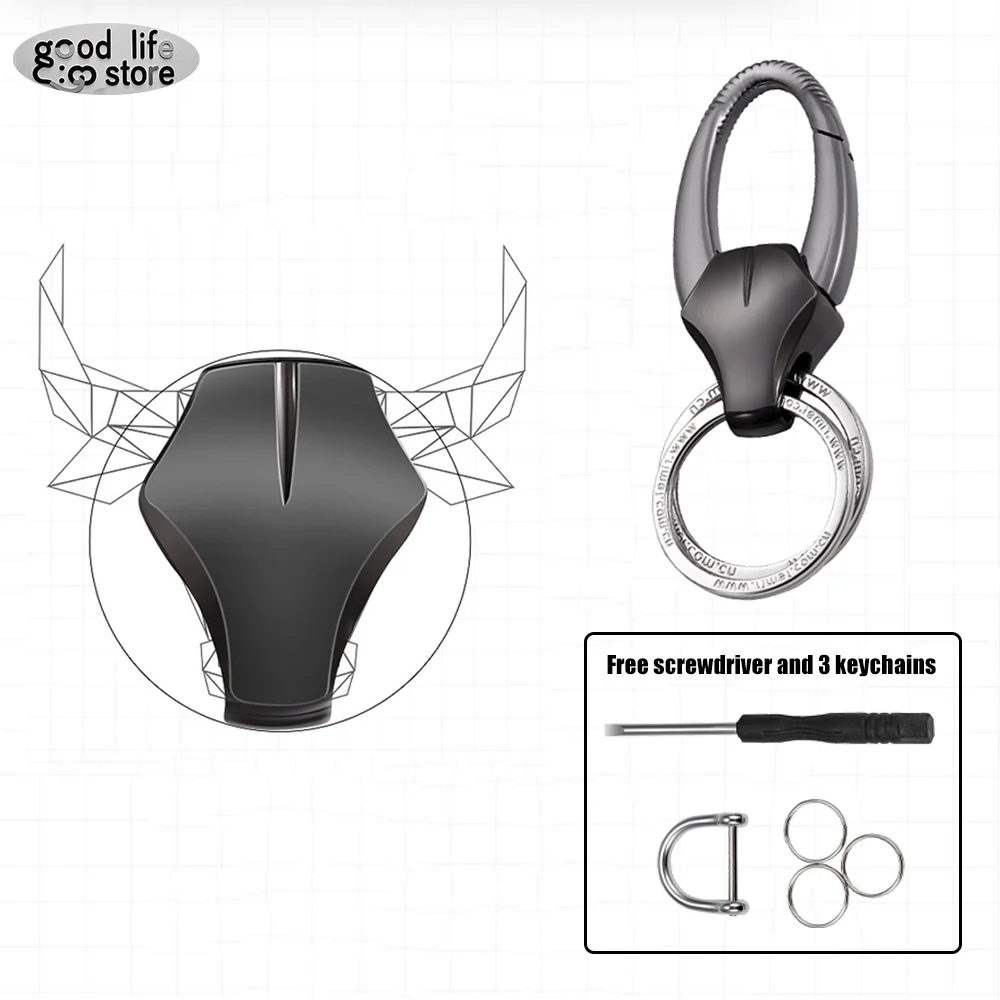 

Car keychain Creative bull hook keys Universal key ring With car key buckle Stainless steel keyring Men's waist keychain