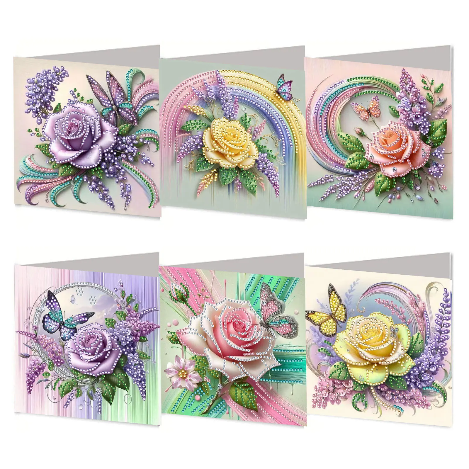6-piece Butterfly Flower Diamond Art Card Set - Diamond Painting Card, Suitable for Christmas, Birthday, and Thanksgiving Handic