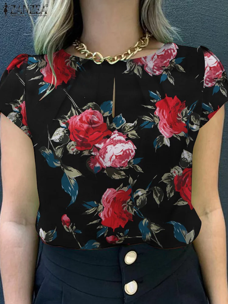 Summer Fashion Floral Printed Blouse ZANZEA Women Tops Tunic O Neck Short Sleeve Blusas Bohemain Stylish Holiday Work Shirt 2025
