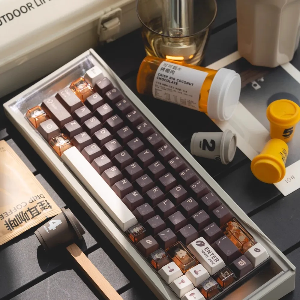 

Набор тематических колпачков Coffee Master V2, 189 клавиш, PBT, изготовленная на заказ ретро колпачок для клавиатуры, колпачок с вишневым профилем для механических аксессуаров для клавиатуры