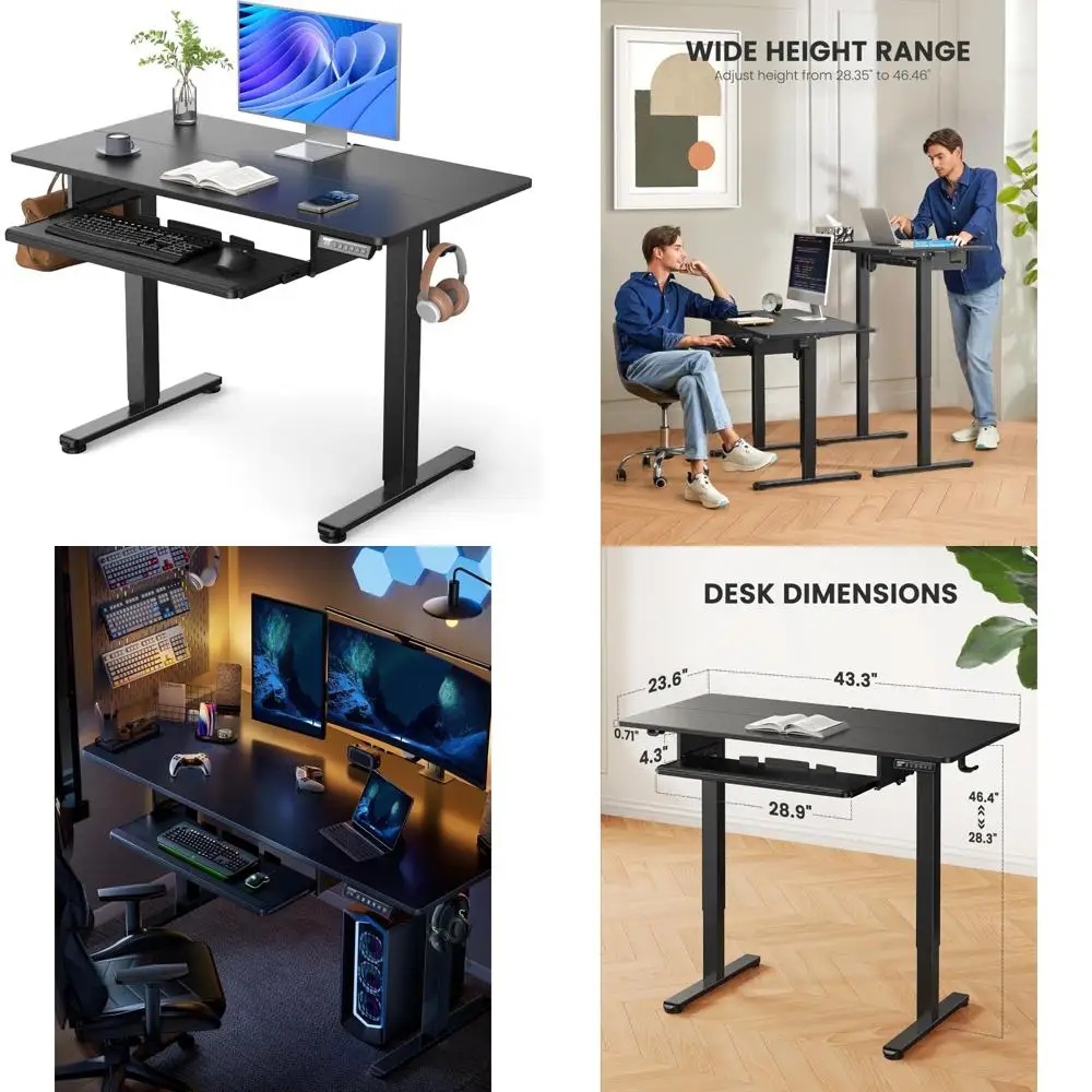 

Adjustable Height Sit-Stand Desk with Keyboard Tray, 44x24 Home Office Desk for Computer Work