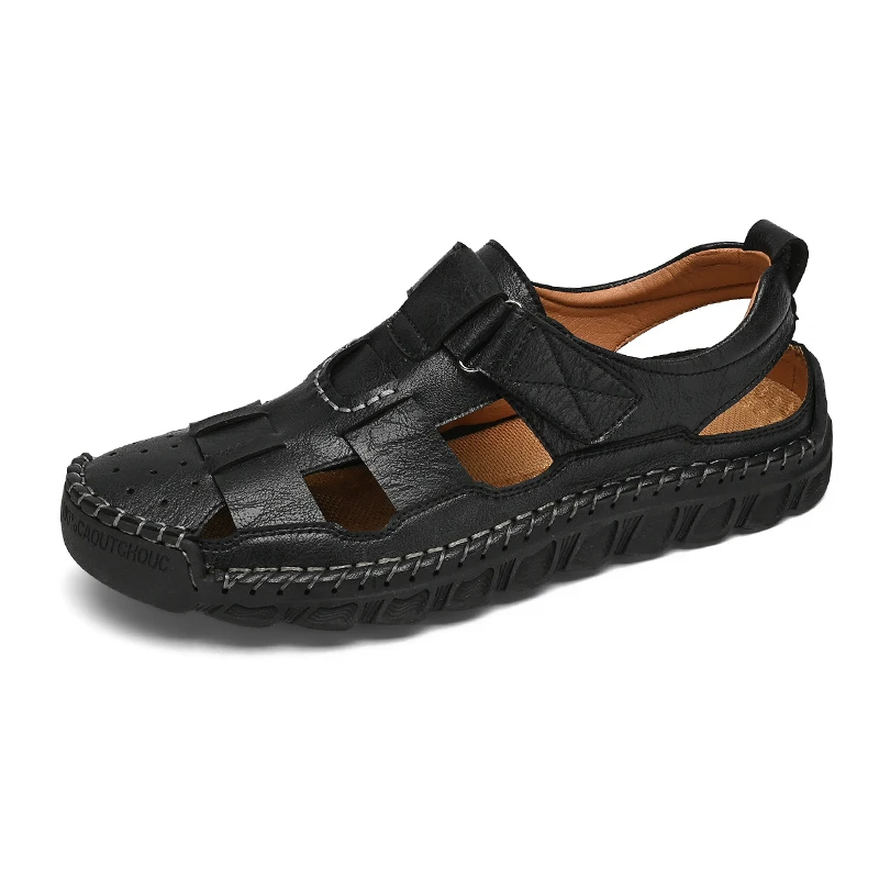 Men's Sandals Handmade Thick Bottom Rubber Breathable Casual Slip-On Beach Shoes Leather