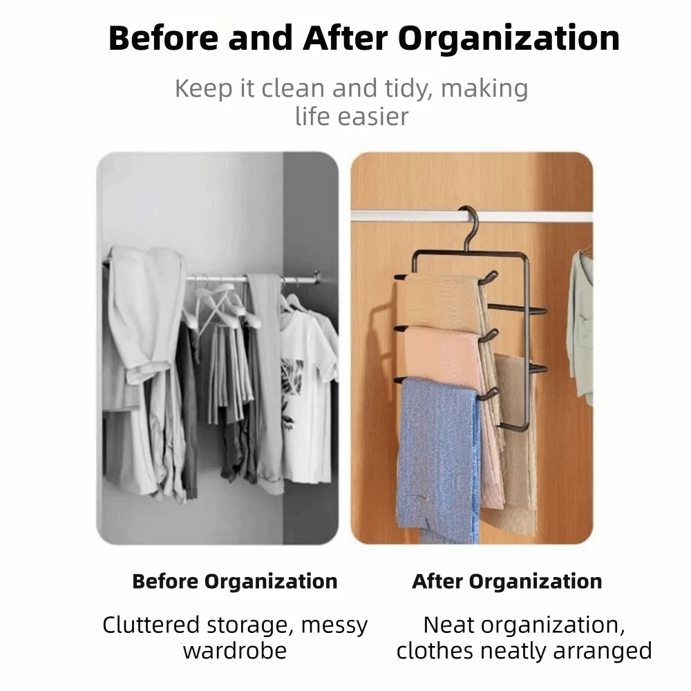 Multi-functional Iron Multi-Layer Trouser Racks Non Slip Hanging Scarf Tie Rack Space Saving Closet Pants Organizer for Home view 5