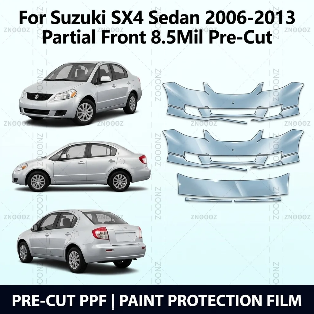 For Suzuki SX4 Sedan 2006-2013 Partial Front 8.5Mil Pre-Cut PPF Paint Protection Film Kit, TPU Self Healing Anti Yellowing