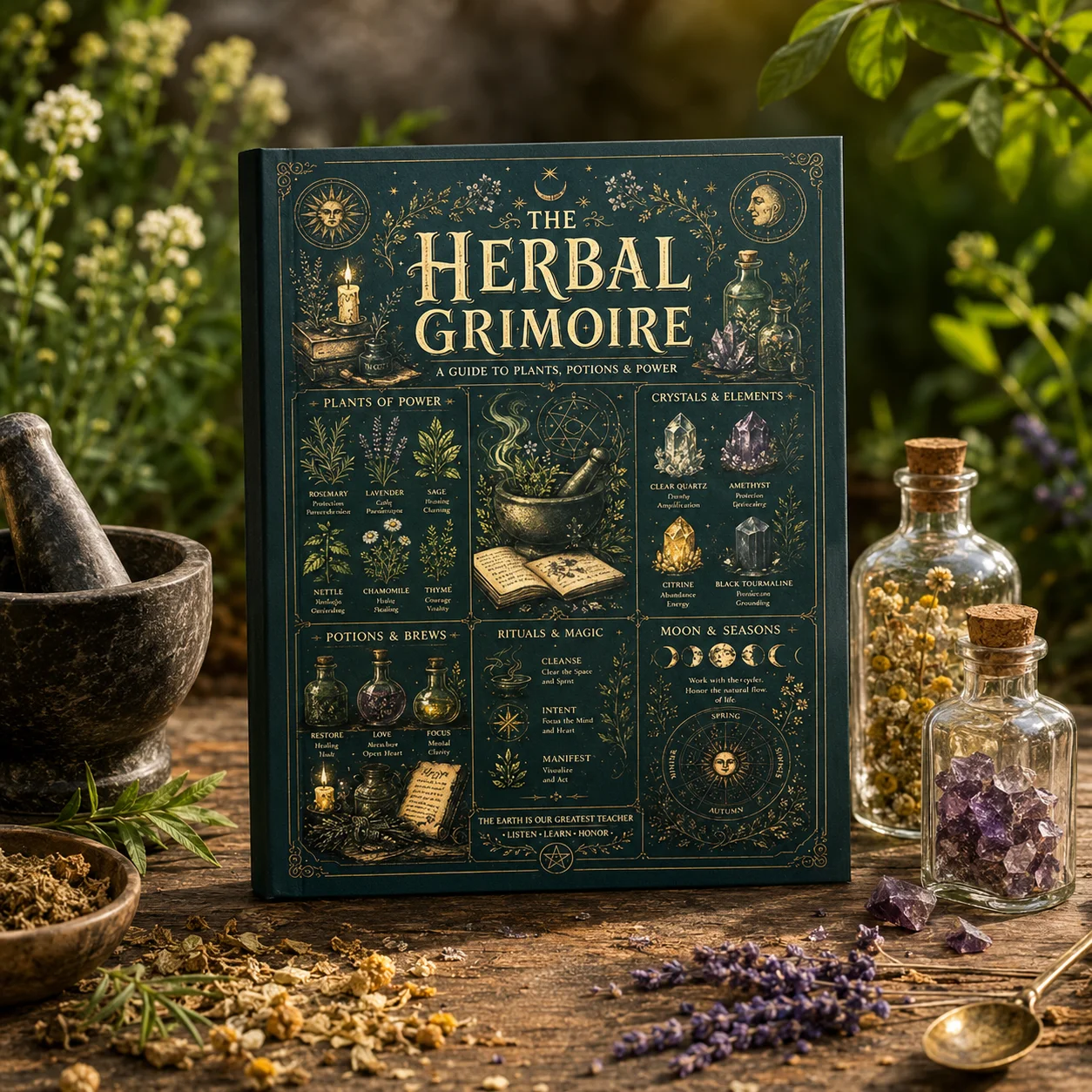 The Herbal Grimoire Guide to Plants Potions Power Natural Witchcraft Book for Beginners Herbalism Magic Rituals A5 Field Guide