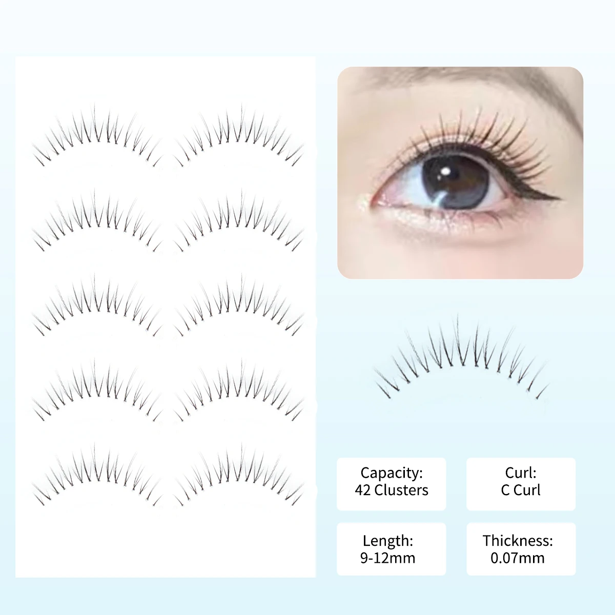 5 pares w41 cílios postiços finos macios cluster cílios naturais grossos dos desenhos animados cílios claro banda estilo coreano anime maquiagem