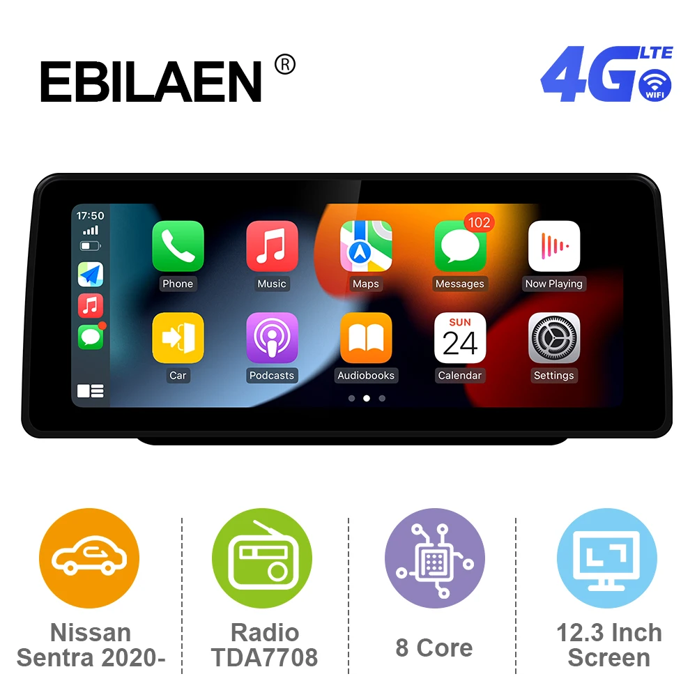 EBILAEN Android 10 12.3 Inch Car Multimedia Radio Player For Nissan Sentra 2020- GPS Stereo System 1920*720P 4G Net Octa Core FM