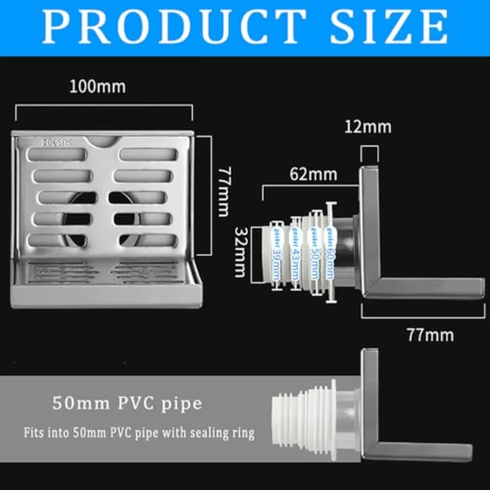 1pcs Wall-Mounted L-Shaped Floor Drain 304 Stainless Steel Corner Drain For Bathroom Kitchen Terrace Side Drainage