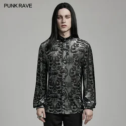 PUNK RAVE Men's Gothic Velvet Floral Crown Pattern Shirt Fit Design Gorgeous Party Club Black Tops Designer Clothes Men