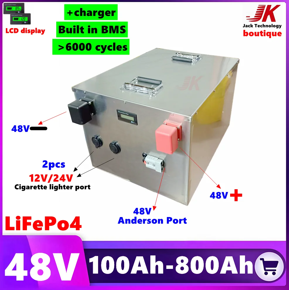 

JK LiFePo4 48V 400Ah 100Ah 200Ah 300Ah 500Ah 600Ah 800Ah Lithium Battery for inverter Solar System Power RV car,Outdoor,Camping