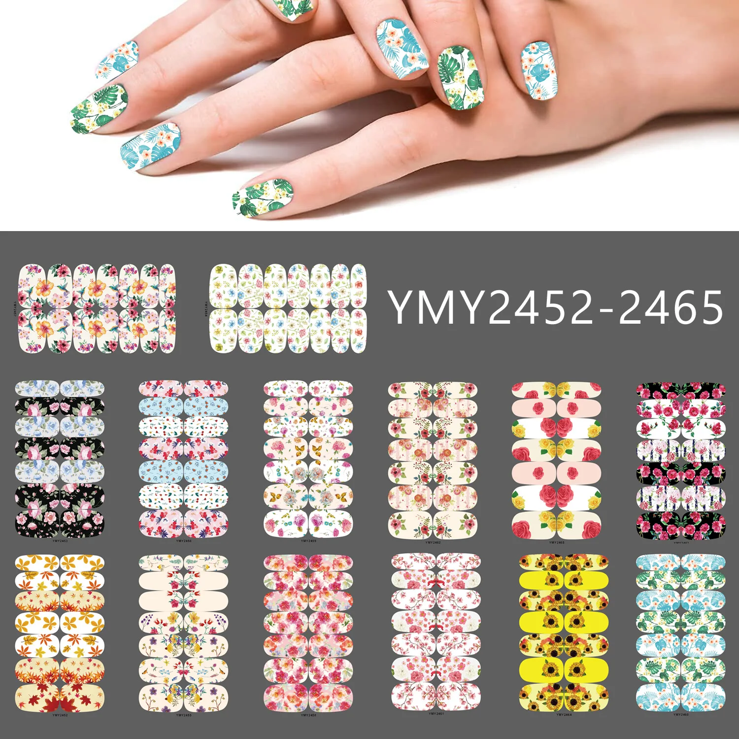 Volle Abdeckung Nagel aufkleber Blumen und Blätter Nagel dekoration Nägel Aufkleber Designer selbst klebende Nagel aufkleber Nail Art Aufkleber