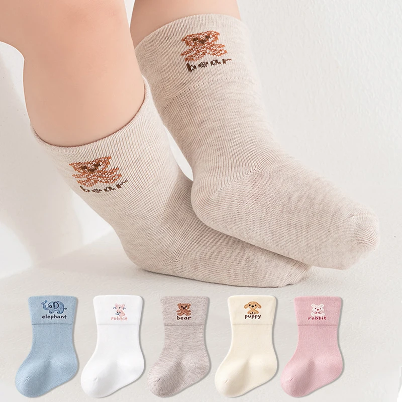 Baby Cotton Socks Cute Cartoon Embroidery Kids Socks Soft Stretchy Knit Infant Socks for Newborn Toddler Boys Girls